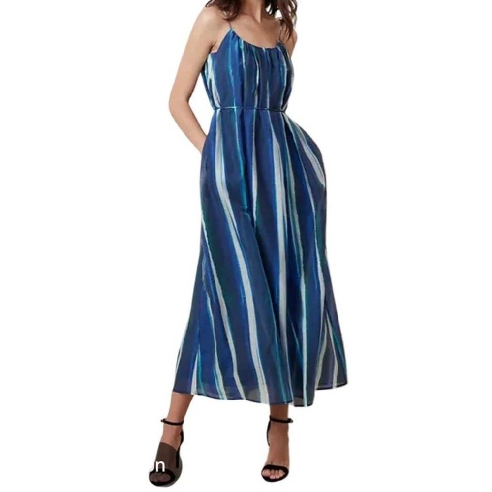 NEW Banana Republic Blue Striped Ethereal Organza Sleeveless Maxi Dress Size M